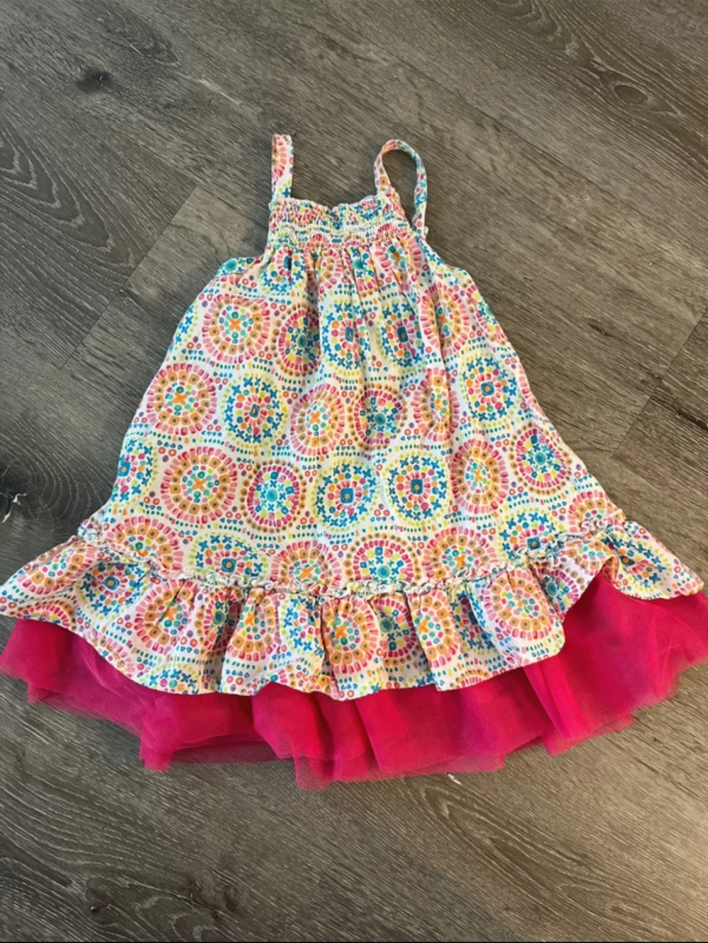 Koala Kids Pink Multicolor Circle-Print Sundress with Tulle Hem
